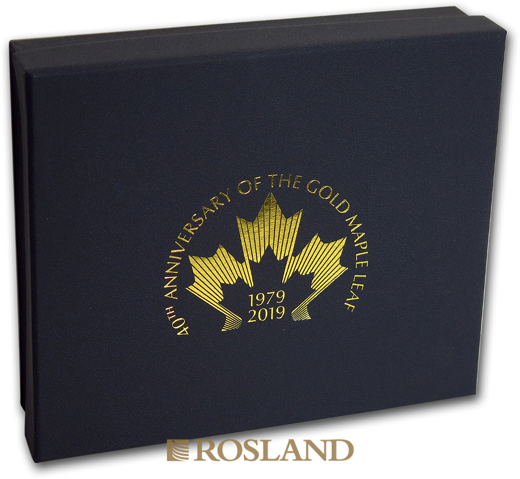 2 Teile Goldmünzen Silberbarren Set 40 Jahre Maple Leaf 2019 PP (Box, Zertifikat)