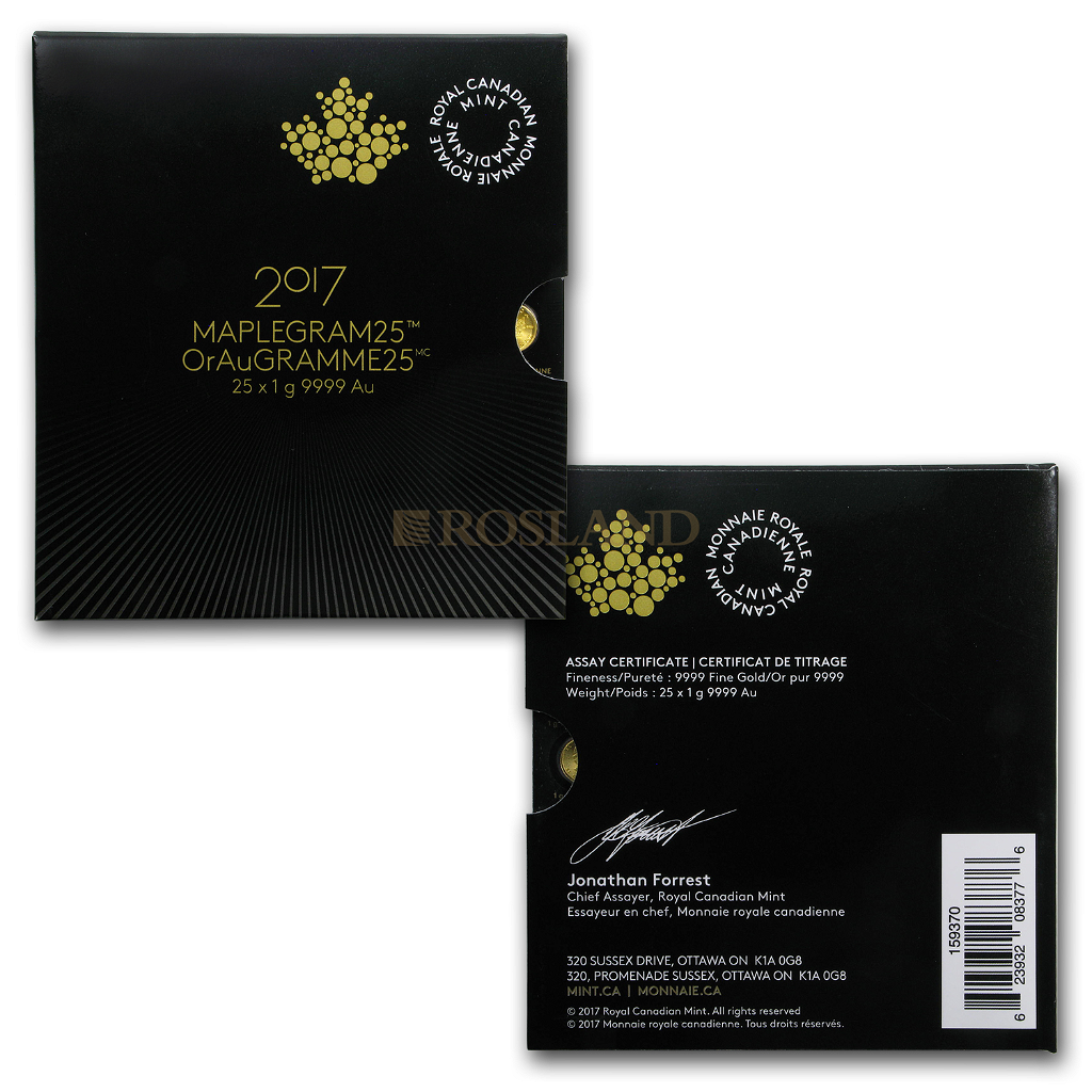 25x1 Gramm Goldmünze Maple Leaf 2017 (Maplegram25™)