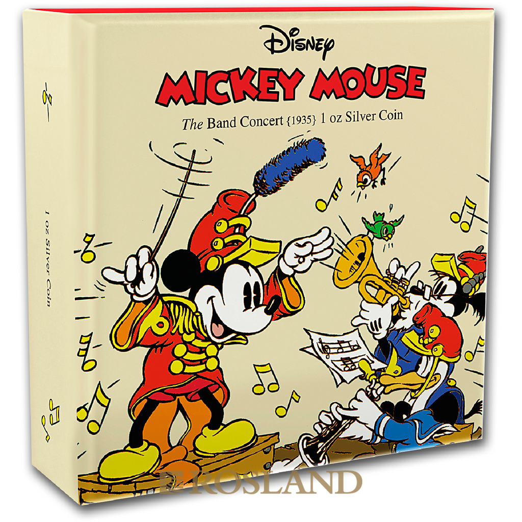 1 Unze Silbermünze Disney® Micky Maus Band Konzert 2016 PP (Koloriert, Box, Zertifikat)