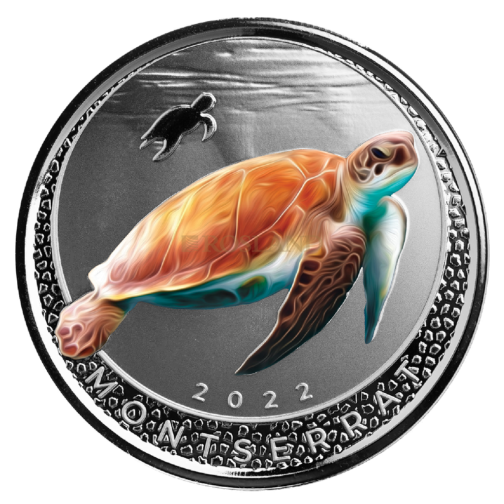 1 Unze Silbermünze EC8 Montserrat Sea Turtle 2022 PP (Koloriert, Box)