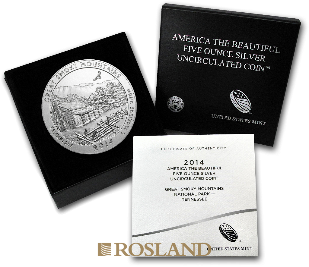5 Unzen Silbermünze ATB Great Smoky Mountains National Park 2014 P (Box, Zertifikat)