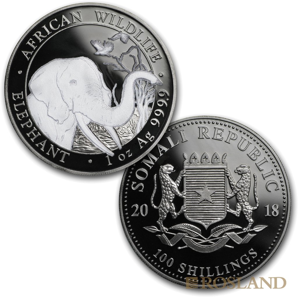 2 Silbermünzen Set Somalia Elefant Schwarz Weiß 2018 (Box, Zertifikat)