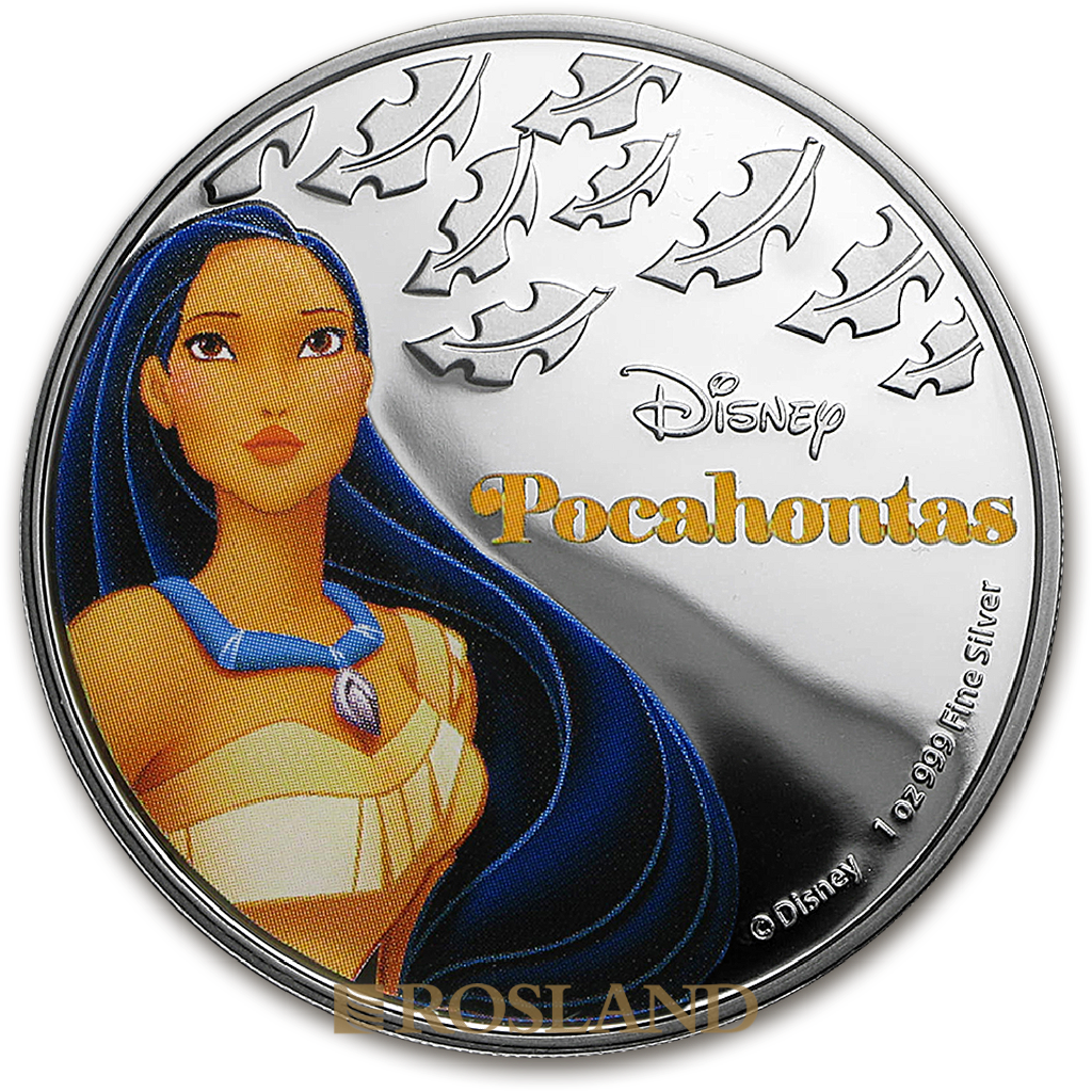 1 Unze Silbermünze Disney© Prinzessin Poccahontas 2016 PP (Koloriert, Box, Zertifikat)