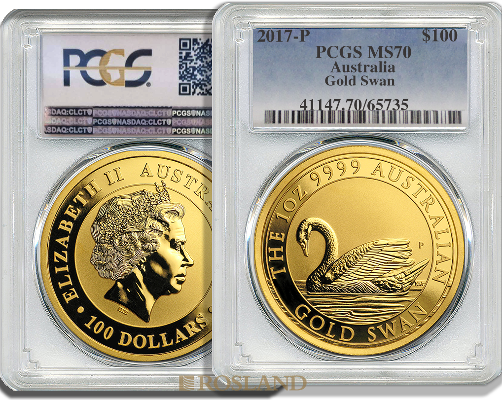 1 Unze Goldmünze Australien Schwan 2017 PCGS MS-70