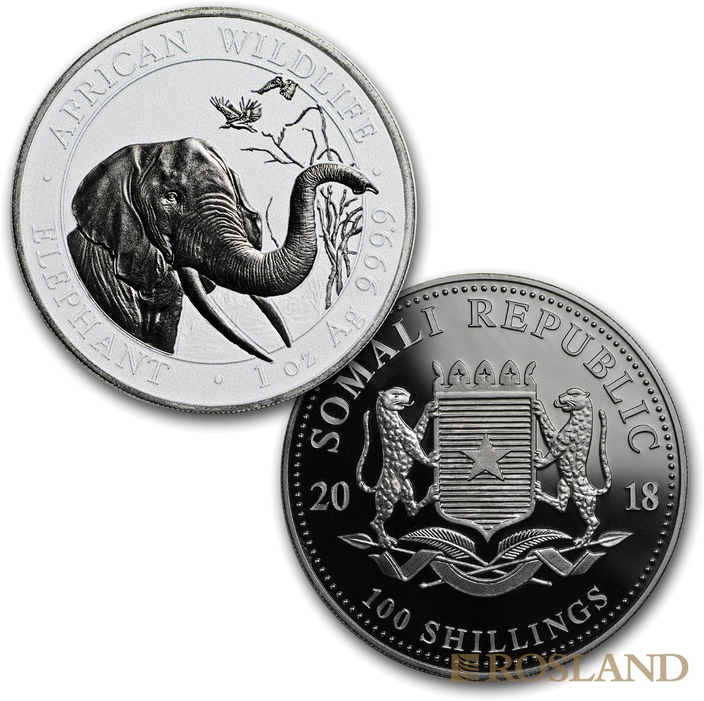 2 Silbermünzen Set Somalia Elefant Schwarz Weiß 2018 (Box, Zertifikat)