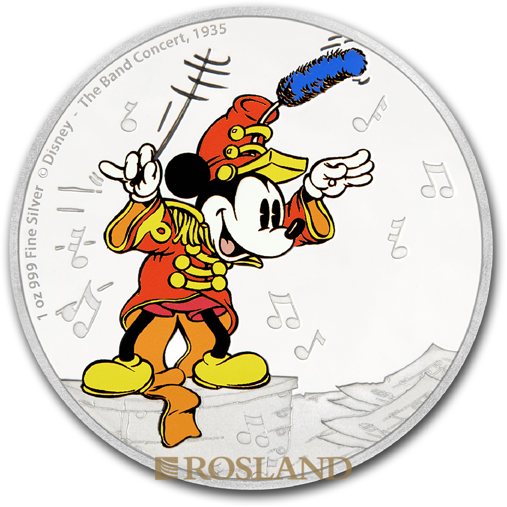 1 Unze Silbermünze Disney® Micky Maus Band Konzert 2016 PP (Koloriert, Box, Zertifikat)