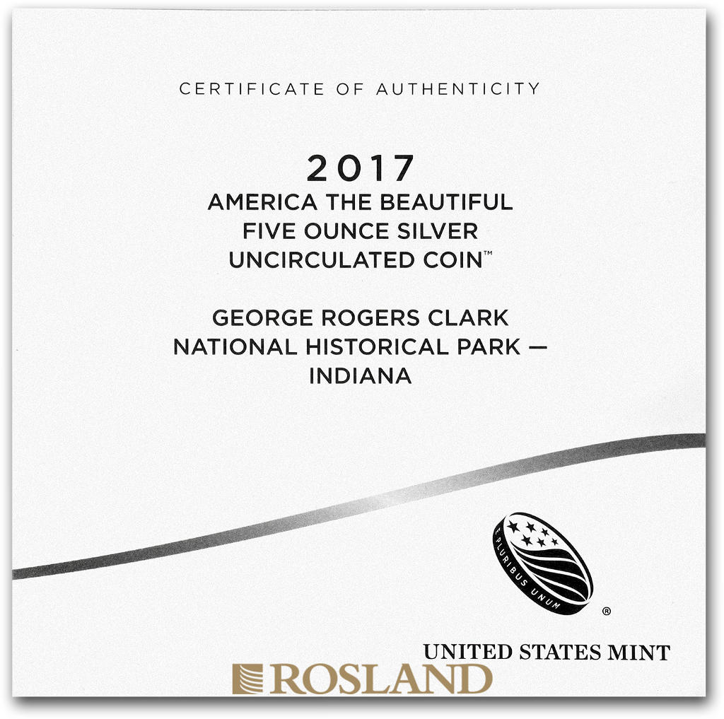 5 Unzen Silbermünze ATB George Rogers Clark National Historical Park 2017 P (Box, Zertifikat)
