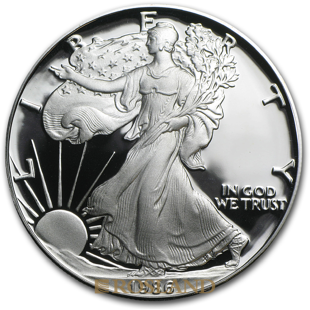 1 Unze Silbermünze American Eagle 1986 (S) PP (Box, Zertifikat)