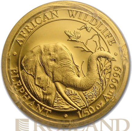 1/50 Unze Goldmünze Somalia Elefant 2018 PCGS MS-70