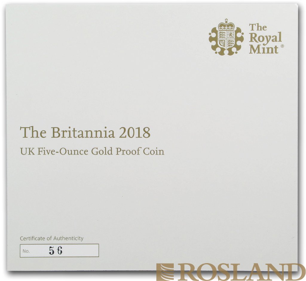 5 Unzen Goldmünze Britannia 2018 PP (Box, Zertifikat)