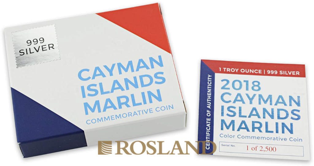 1 Unze Silbermünze Cayman Islands Marlin (Sperrfisch) 2018 PP (Box, Zertifikat)