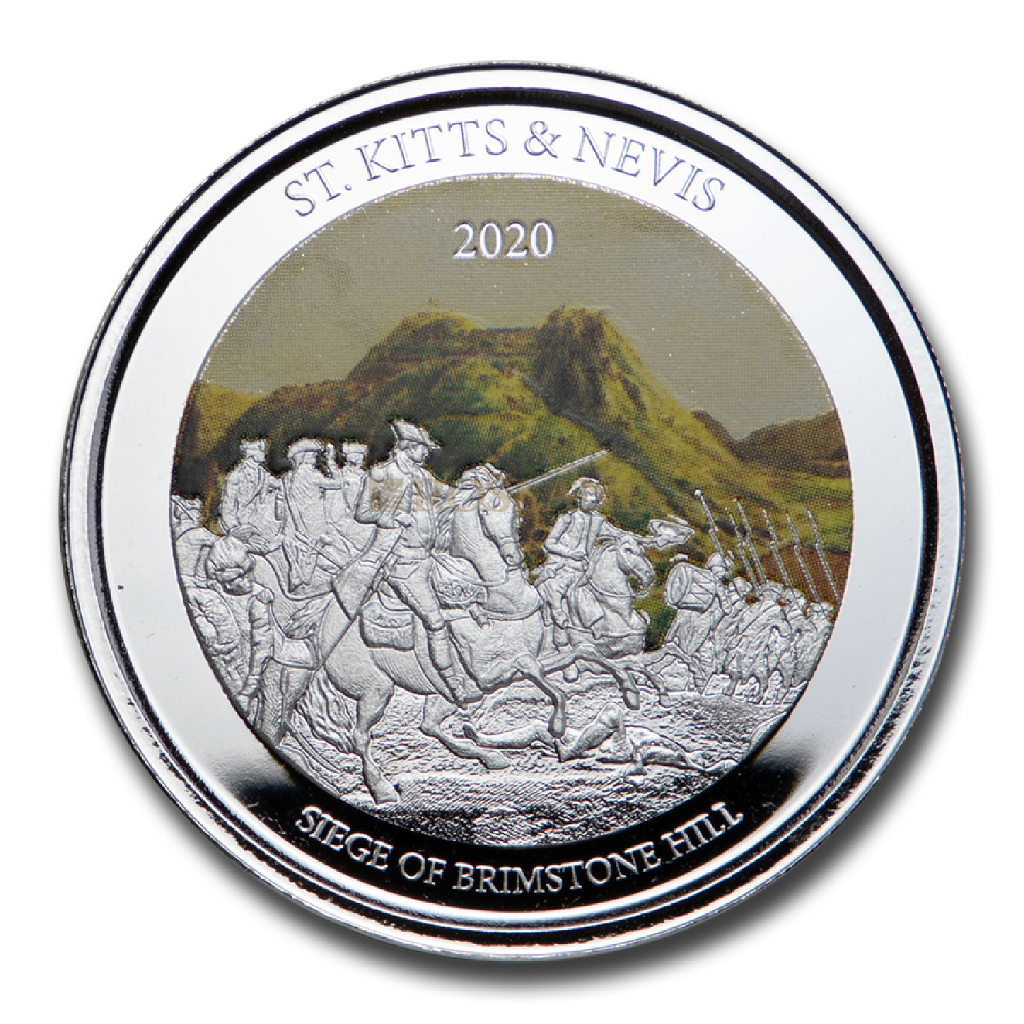 1 Unze Silbermünze EC8 St. Kitts & Nevis Brimstone HIll 2020 PP (Koloriert, Box)