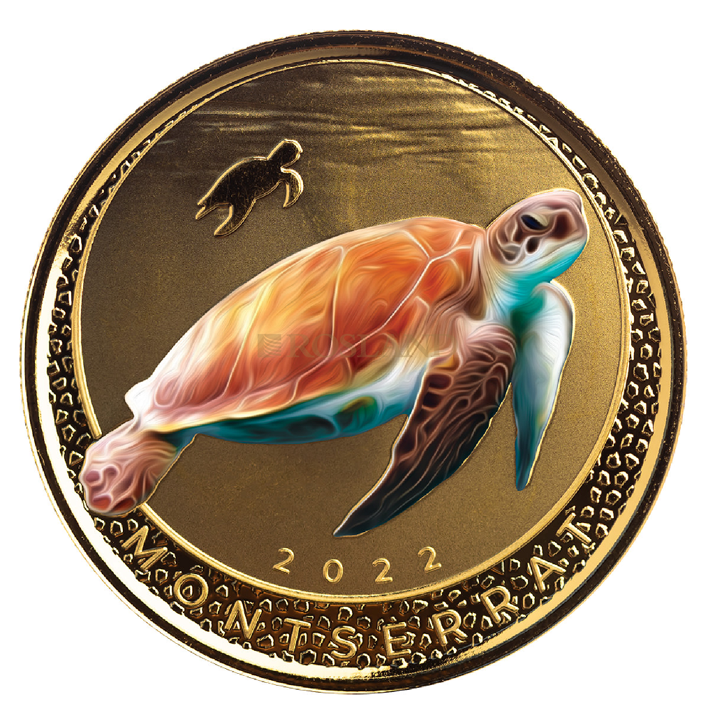 1 Unze Goldmünze EC8 Montserrat Sea Turtle 2022 PP (Koloriert, Box, Zertifikat)