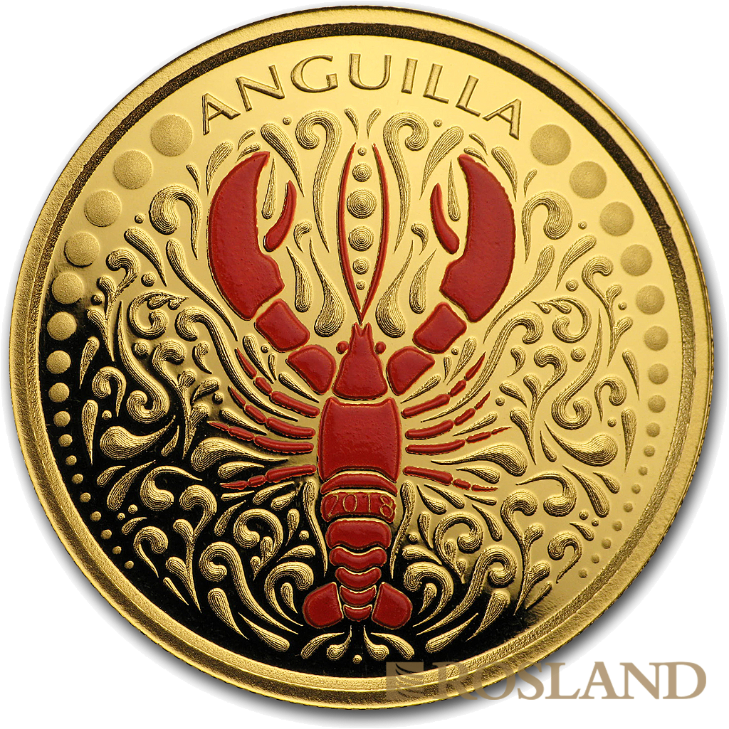 1 Unze Goldmünze EC8 Anguilla Lobster 2018 PP (Koloriert, Box, Zertifikat)