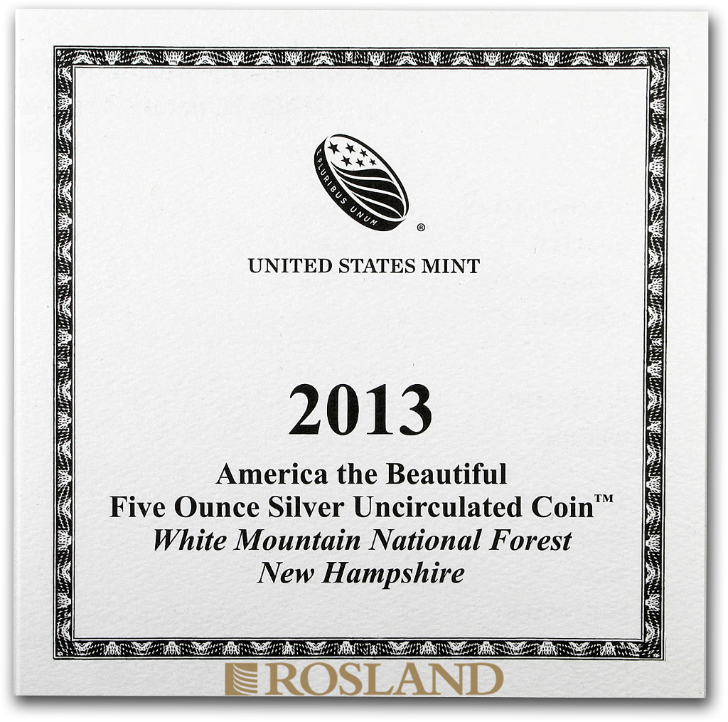 5 Unzen Silbermünze ATB White Mountain National Forest 2013 P (Box, Zertifikat)
