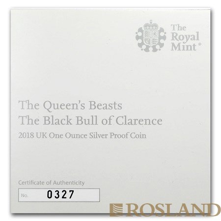 1 Unze Silbermünze Queens Beasts Black Bull 2018 PP (Box, Zertifikat)
