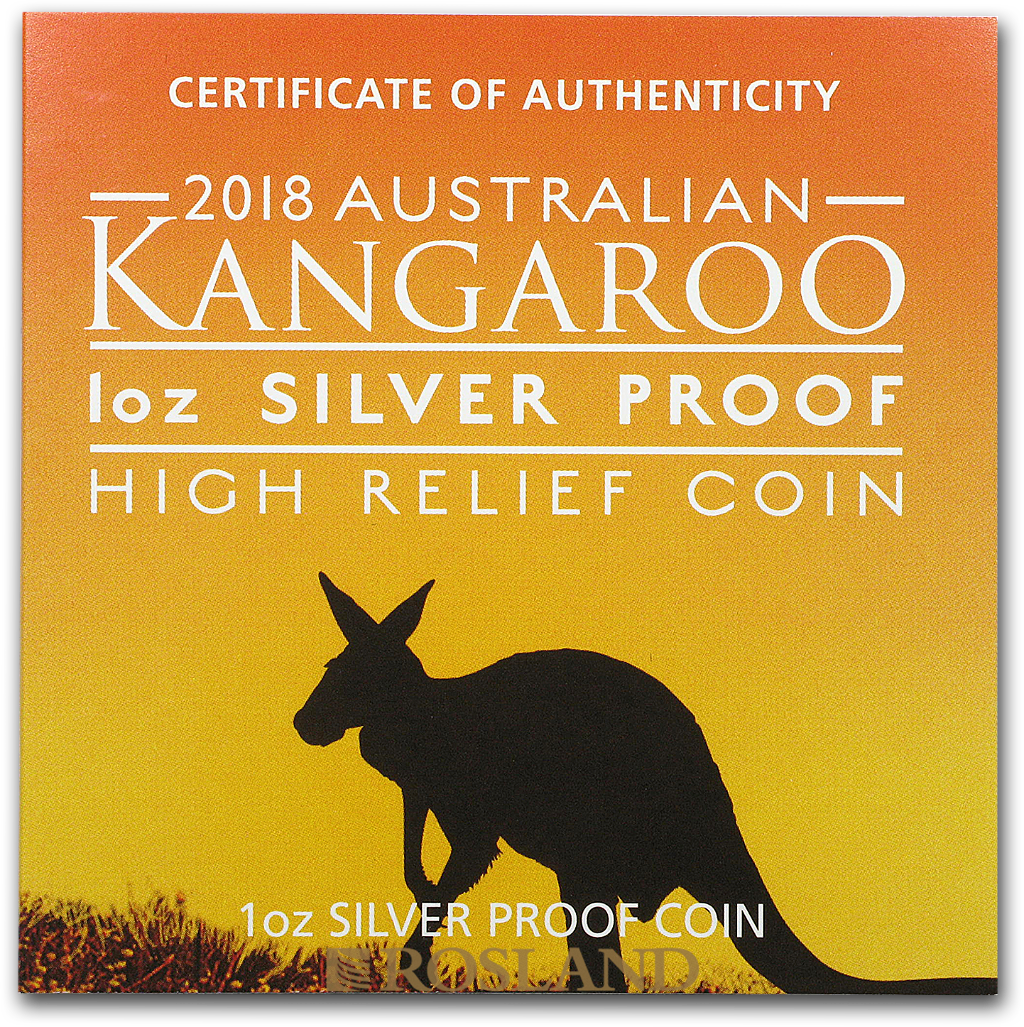 1 Unze Silbermünze Känguru 2018 PP (HR, Box, Zertifikat)