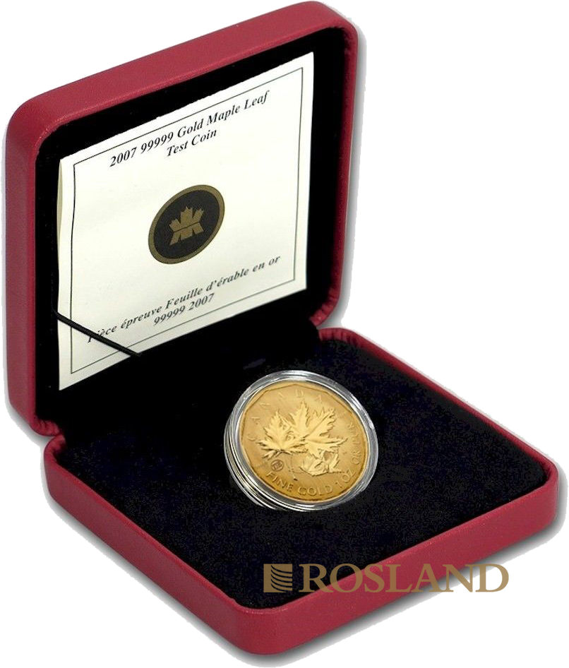 1 Unze Goldmünze Kanada Maple Leaf 2007 Testprägung (.99999 Gold, Box, Zertifikat)
