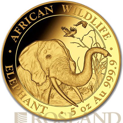5 Unzen Goldmünze Somalia Elefant 2018 PP (Box, Zertifikat)