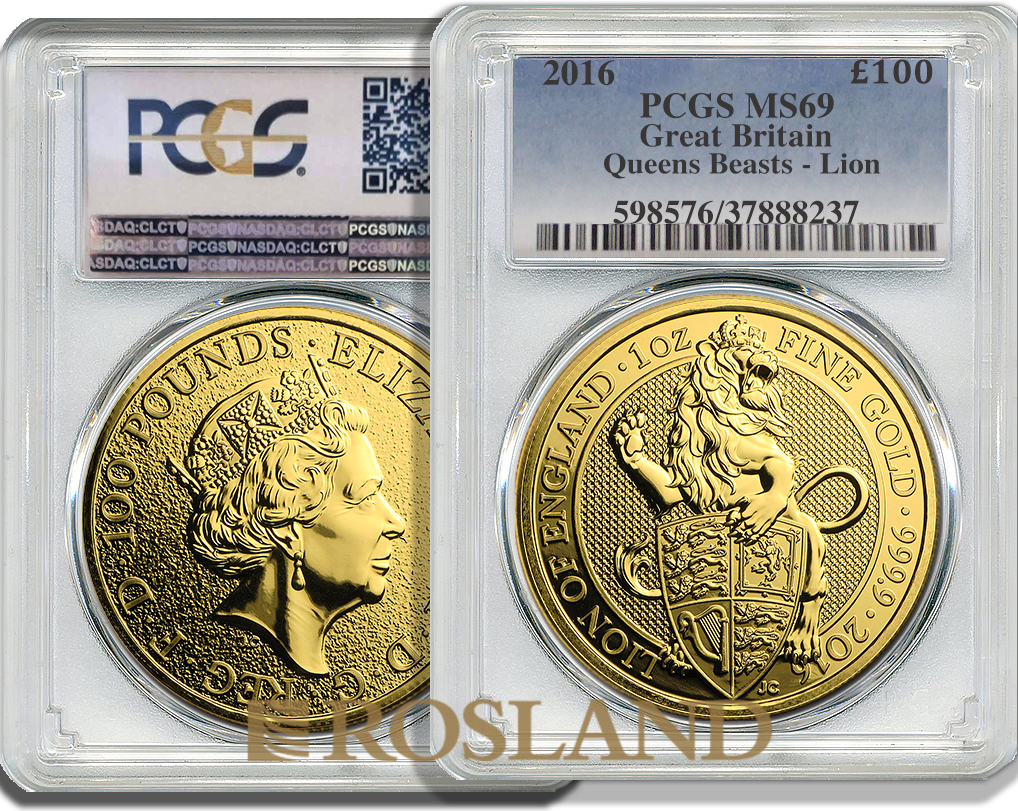 1 Unze Goldmünze Queens Beasts Lion 2016 PCGS MS-69