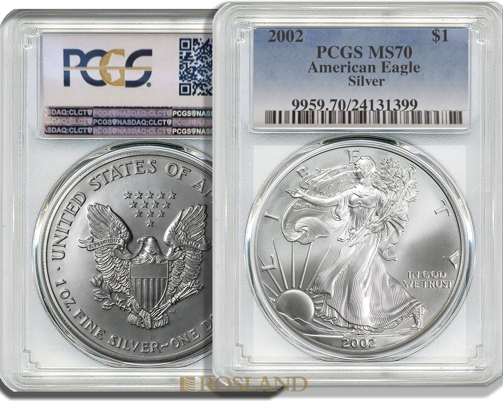 1 Unze Silbermünze American Eagle 2002 PCGS MS-70