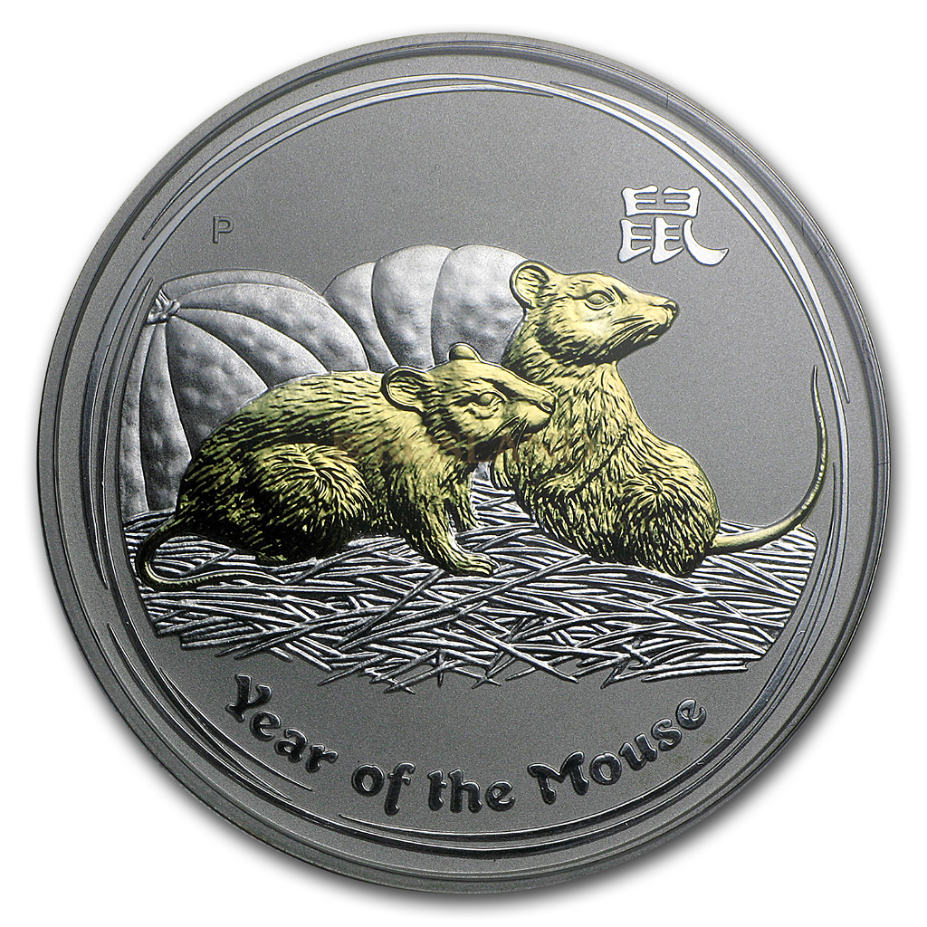1 Unzen Silbermünze Lunar 2 Maus 2008 (Vergoldet, Box, Zertifikat)