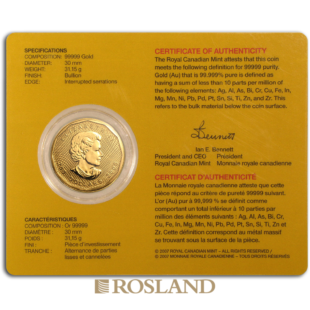 1 Unze Goldmünze Kanada Super Maple Leaf 2008 (5x9 Gold, Blister)