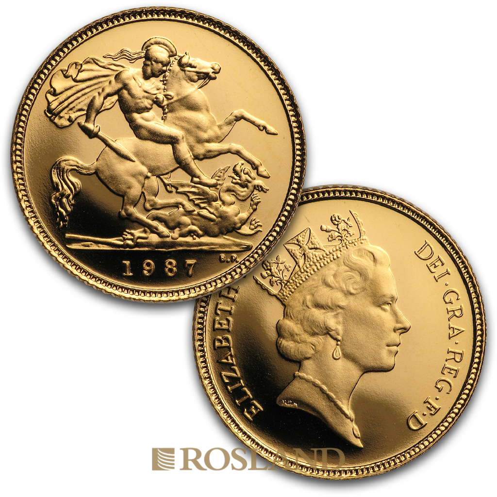 .823 Unzen - 3 Goldmünzen Set Großbritannien Sovereign 1987 PP (Box, Zertifikat)