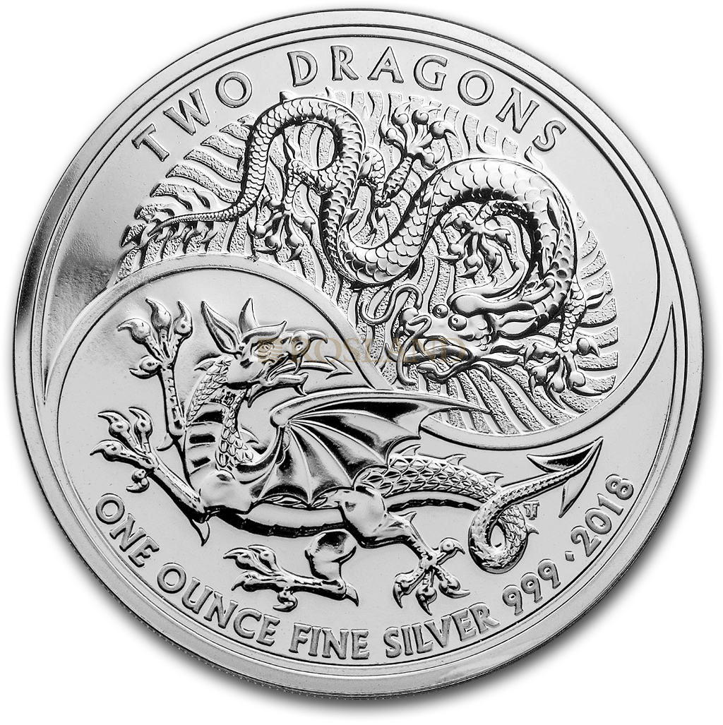 1 Unze Silbermünze Great Britain Two Dragons 2018