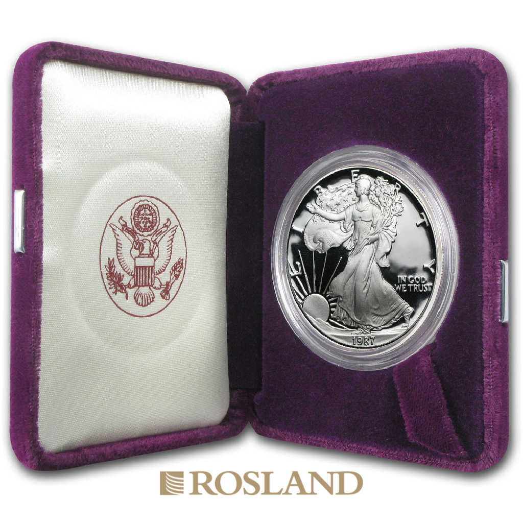 1 Unze Silbermünze American Eagle 1987 (S) PP (Box, Zertifikat)