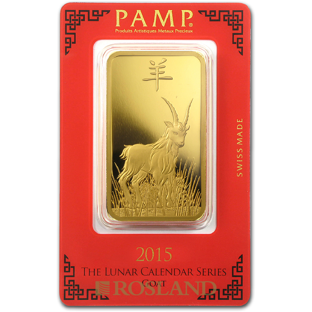 100 Gramm Goldbarren PAMP Lunar Jahr der Ziege 2015