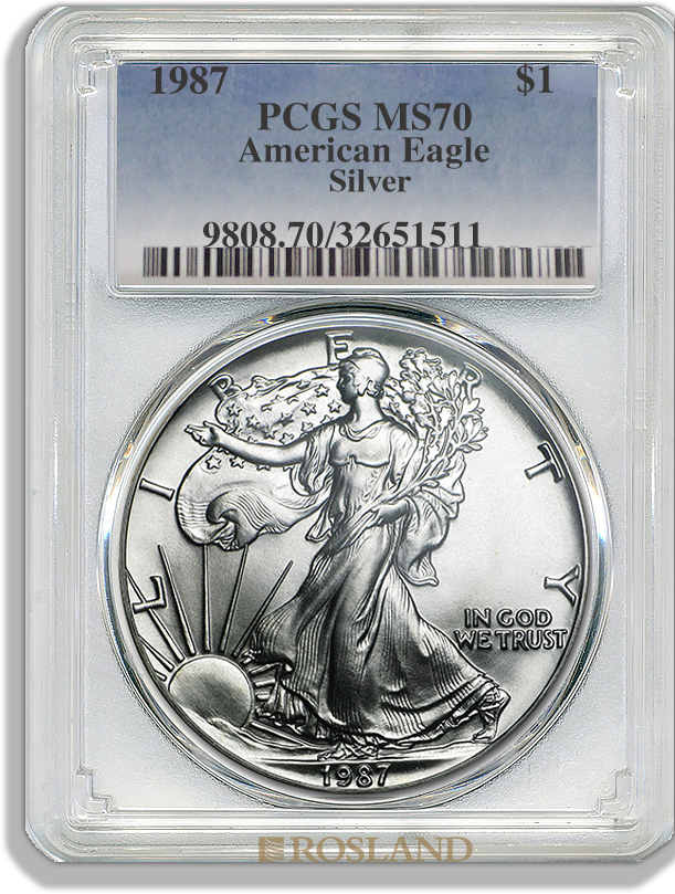 1 Unze Silbermünze American Eagle 1987 PCGS MS-70