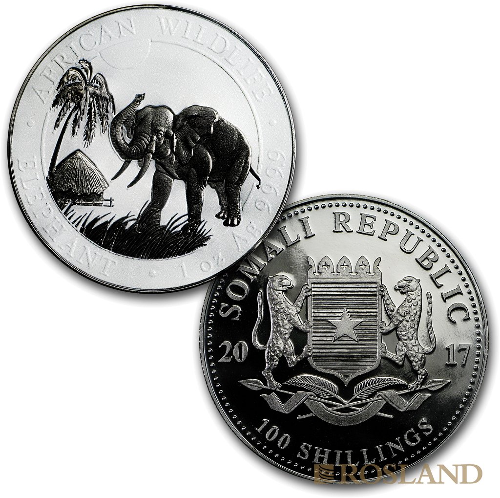 2 Silbermünzen Set Somalia Elefant Schwarz Weiß 2017 (Box, Zertifikat)