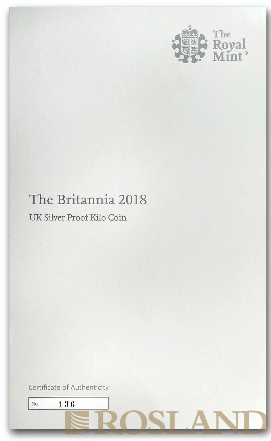 1 Kilogramm Silbermünze Britannia 2018 PP (Box, Zertifikat)