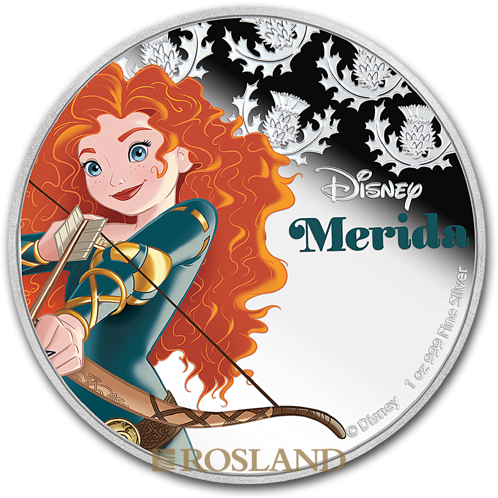 1 Unze Silbermünze Disney© Prinzessin Merida 2016 PP (Koloriert, Box, Zertifikat)