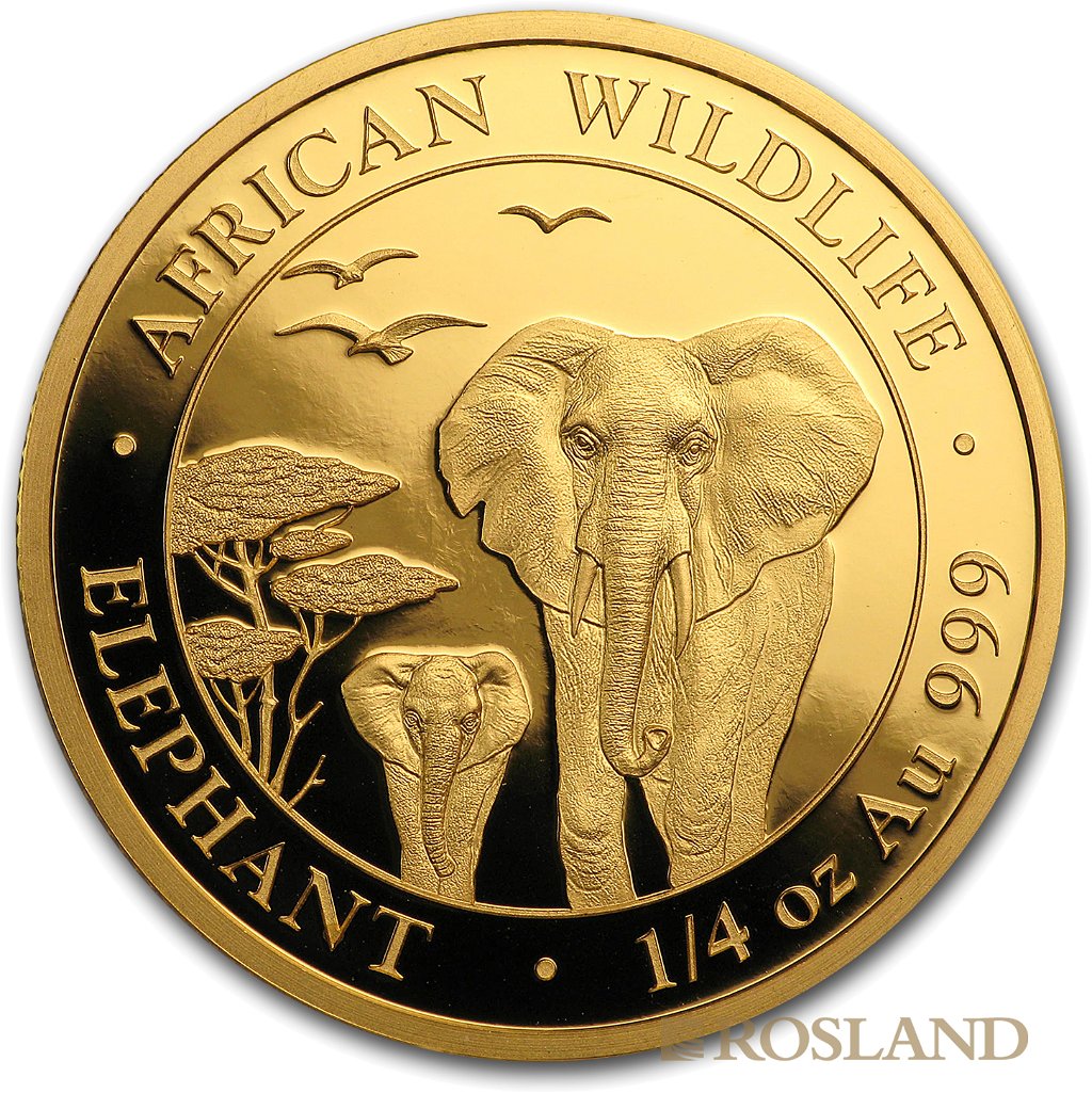 1/4 Unze Goldmünze Somalia Elefant 2015 PP