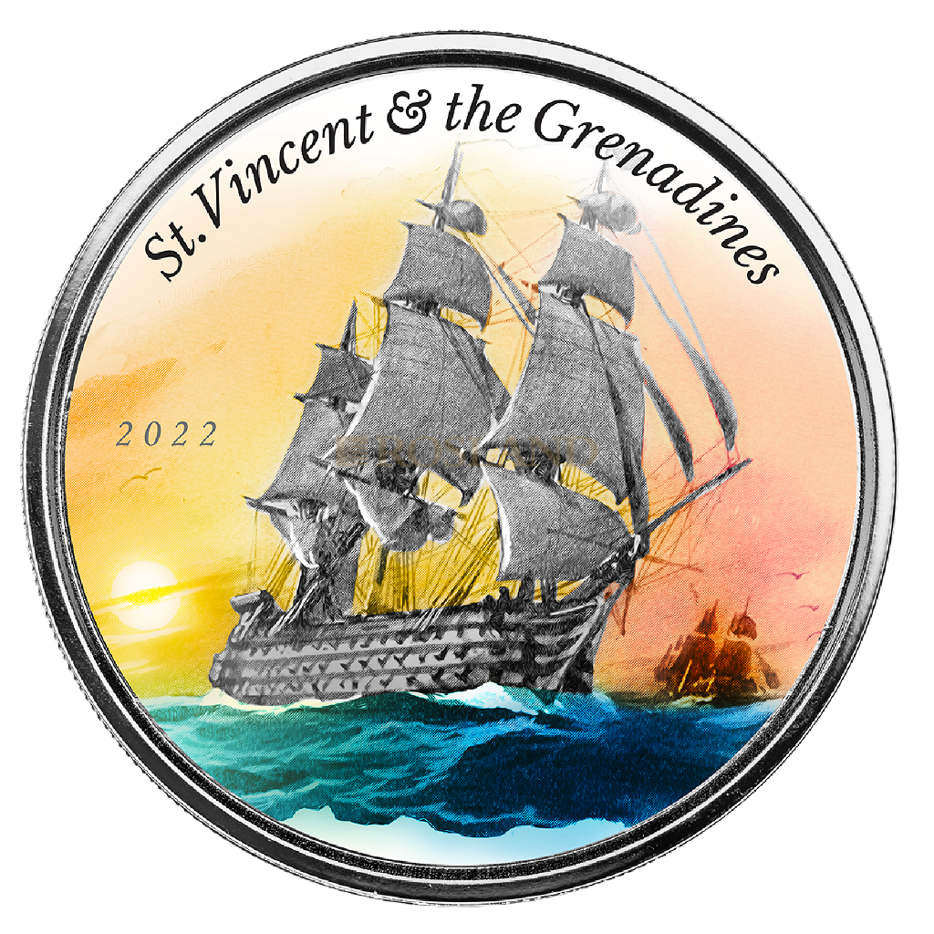 1 Unze Silbermünze EC8 St. Vincent & The Grenadines War Ship 2022 PP (Koloriert, Box)