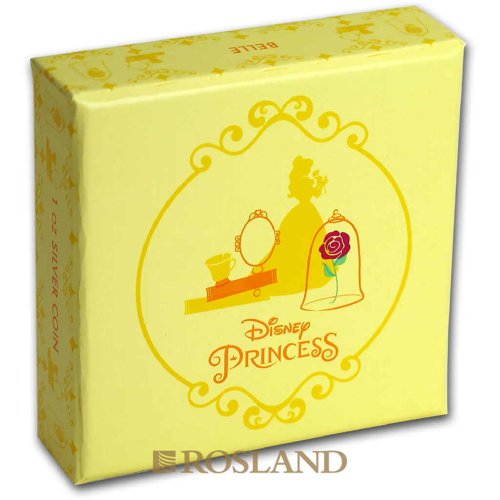1 Unze Silbermünze Disney© Prinzessin Belle 2018 PP (Edelstein, Koloriert, Box, Zertifikat)