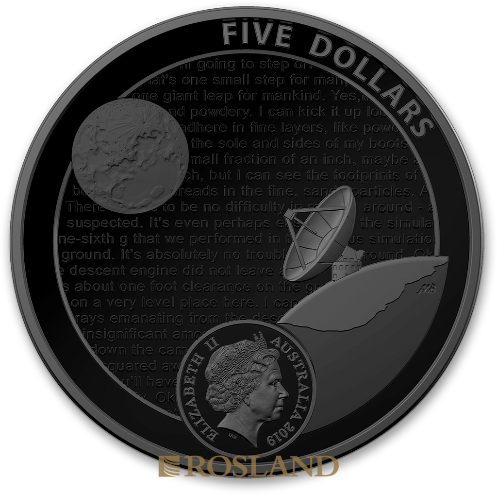 1 Unze Silbermünze RAM Apollo 11 Mondlandung 2019 PP (Koloriert, Box, Zertifikat)