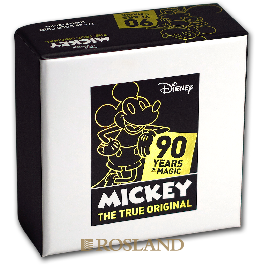 1/4 Unze Goldmünze Disney® 90 Jahre Micky Maus 2018 PP (Box, Zertifikat)