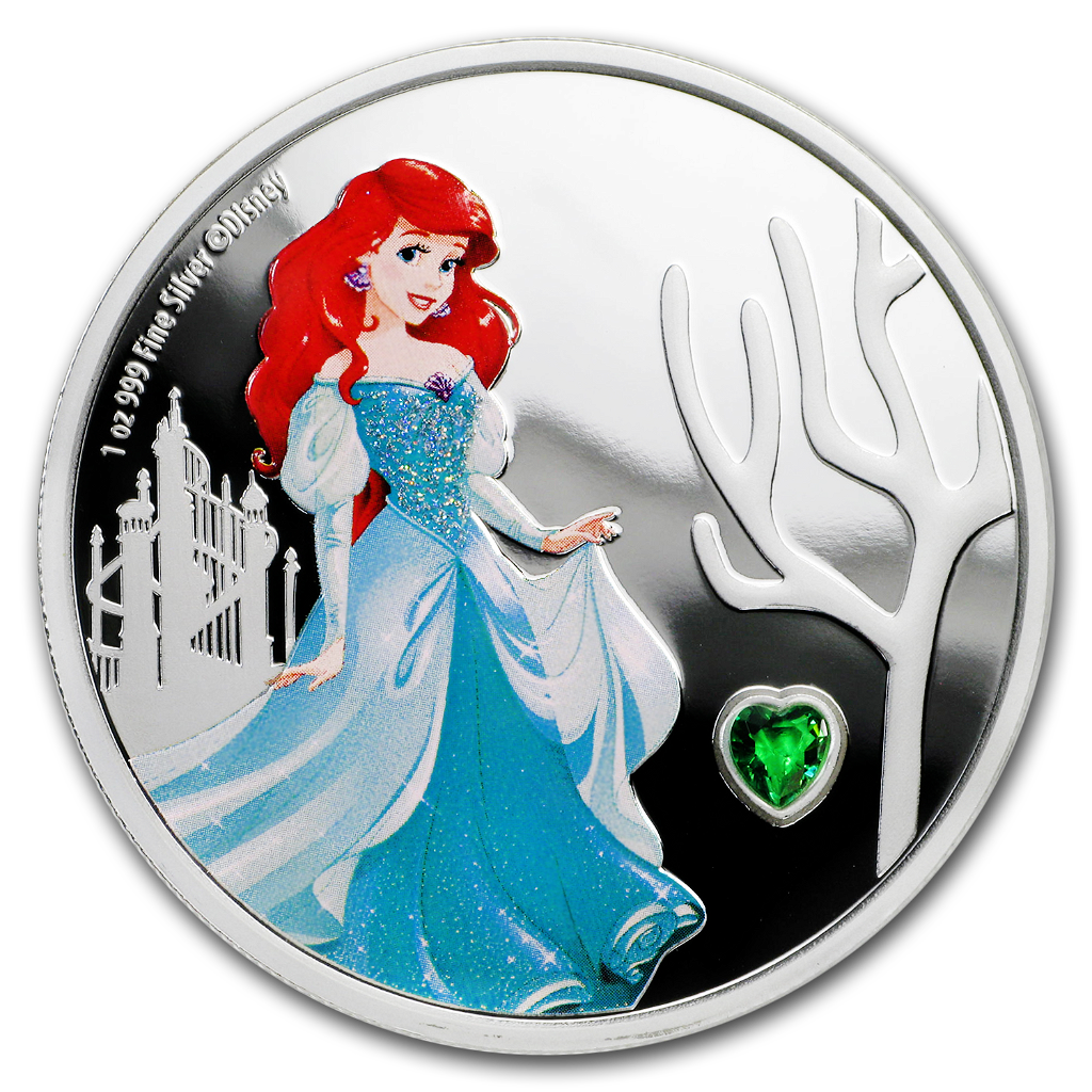 1 Unze Silbermünze Disney© Prinzessin Ariel 2018 PP PCGS PR-70 (DCAM, Edelstein, Koloriert)