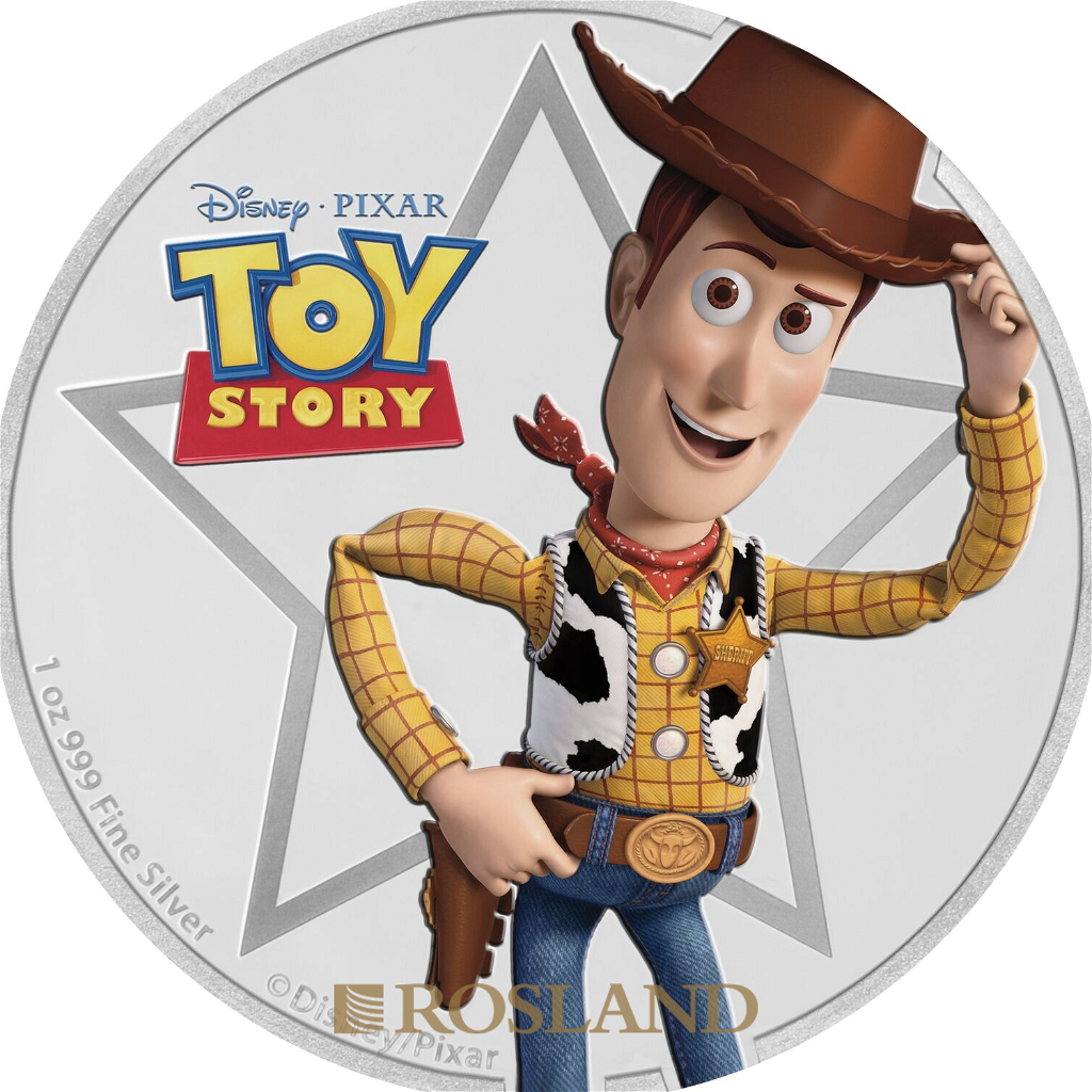 1 Unze Silbermünze Niue Toy Story Woody 2018 (Koloriert, Box)