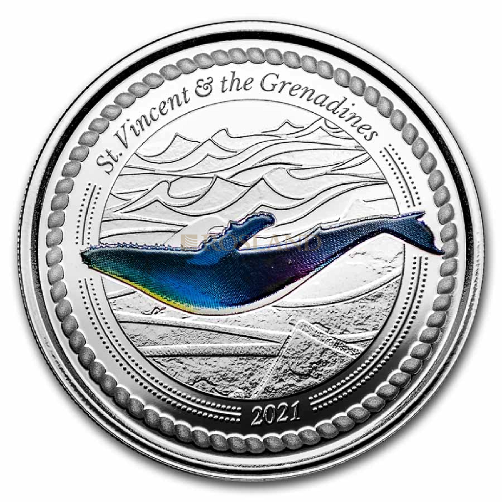 1 Unze Silbermünze EC8 St. Vincent & the Grenadines Humpback Whale 2021 PP (Koloriert, Box)
