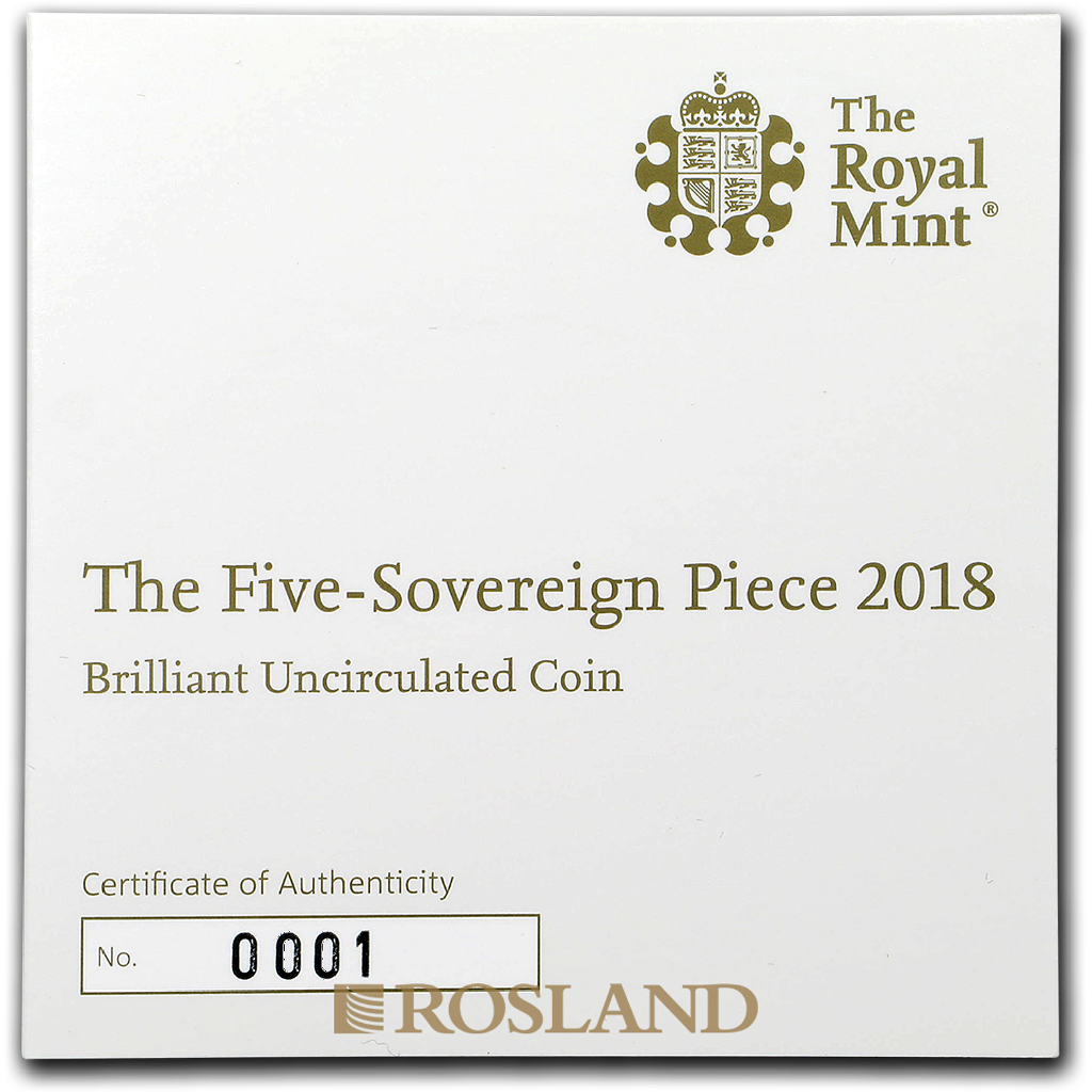 5 Sovereign Goldmünze Großbritannien 2018 (Box, Zertifikat)