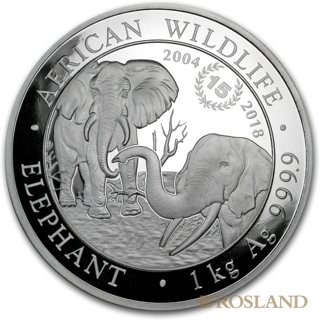 1 Kilogramm Silbermünze Somalia Elefant 2018 - 15 Jahre Jubiläum