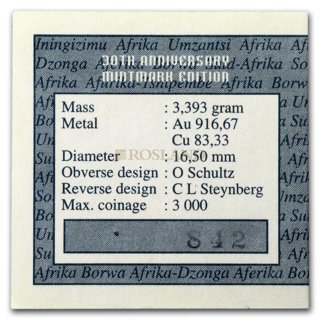 1/10 Unze Goldmünze Krügerrand 1997 PP (Box, Zertifikat)