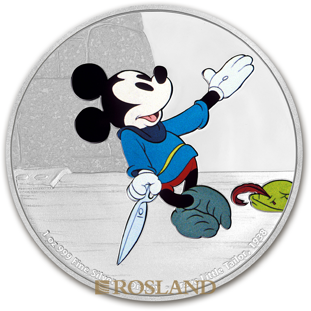 1 Unze Silbermünze Disney® Micky - Das tapfere Schneiderlein 2016 PP (Koloriert, Box, Zertifikat)