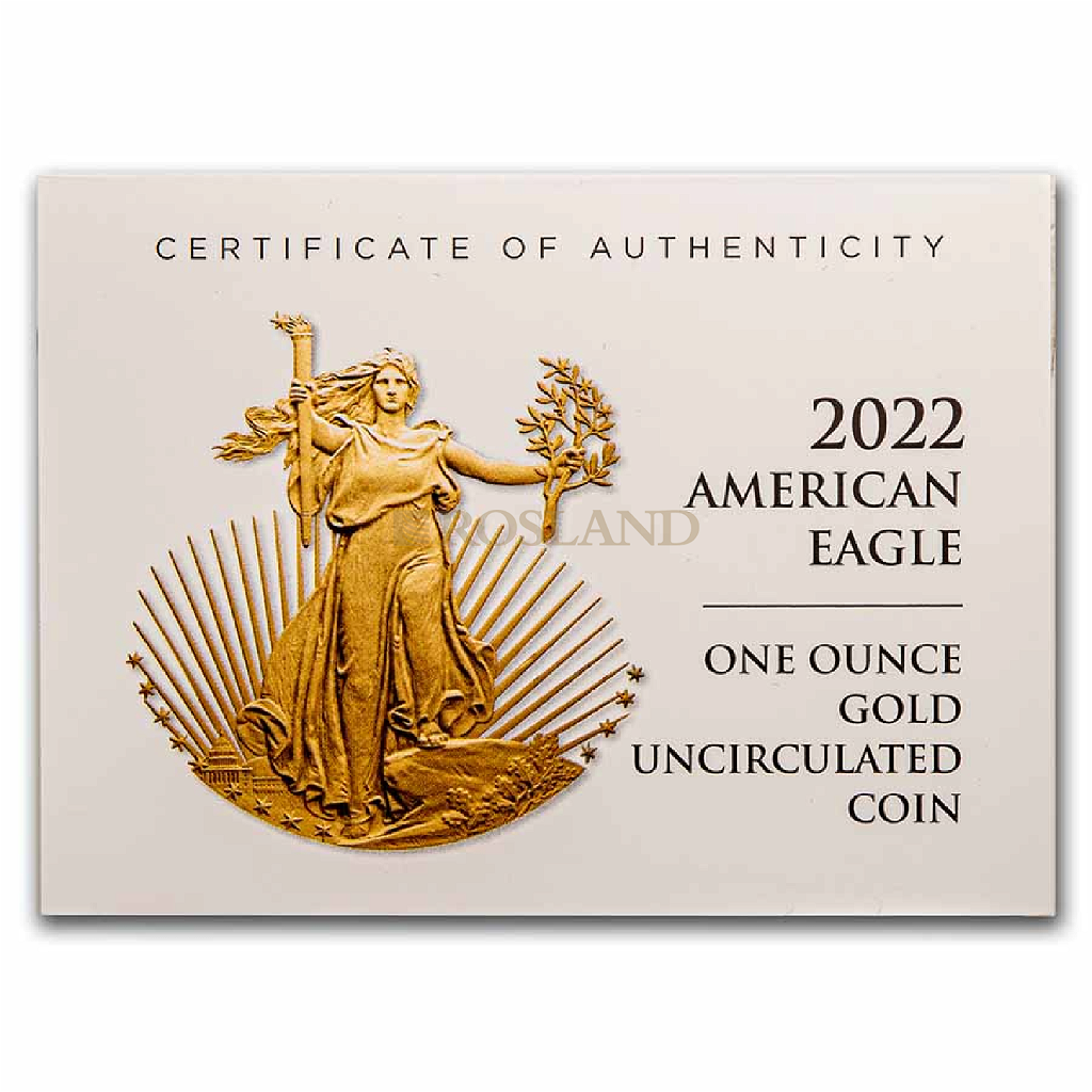 1 Unze Goldmünze American Eagle 2022 Burnished Type 2 (Box, Zertifikat)