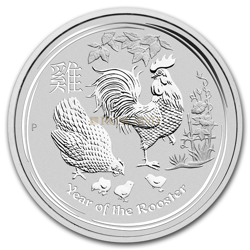 1 Kilogramm Silbermünze Lunar 2 Hahn 2017