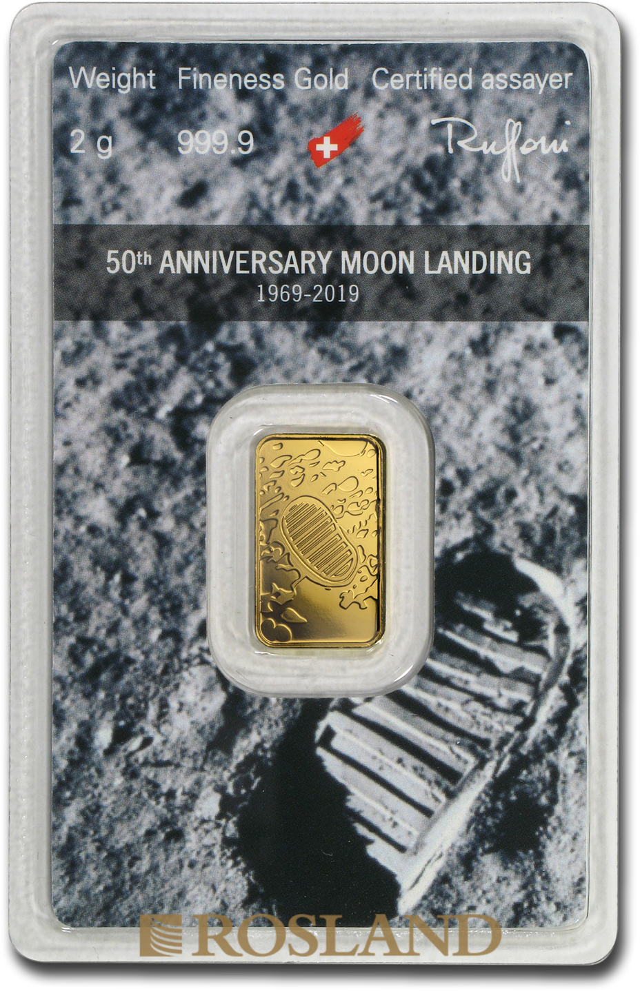 2 Gramm Goldbarren Heraeus Argor Apollo 11 Mondlandung
